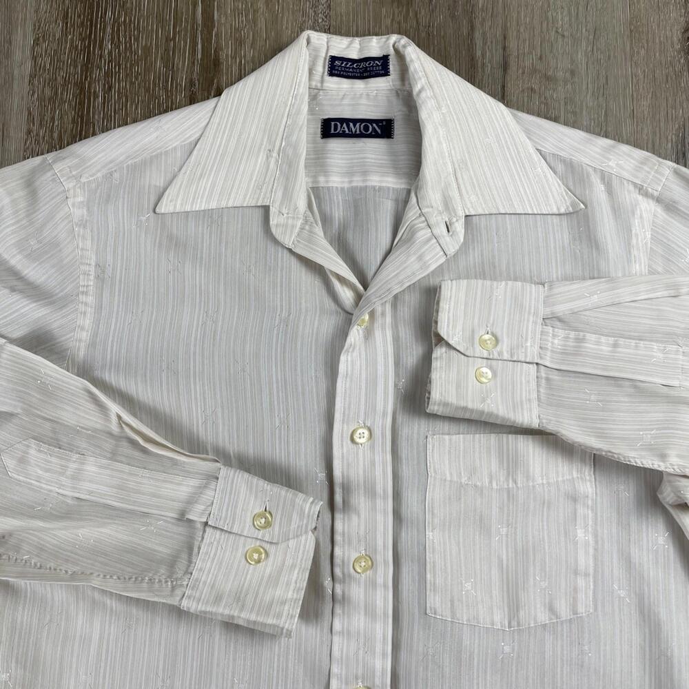 Vintage 70's Damon Silcron Perm Press Button Up Shirt Dagger Collar Large